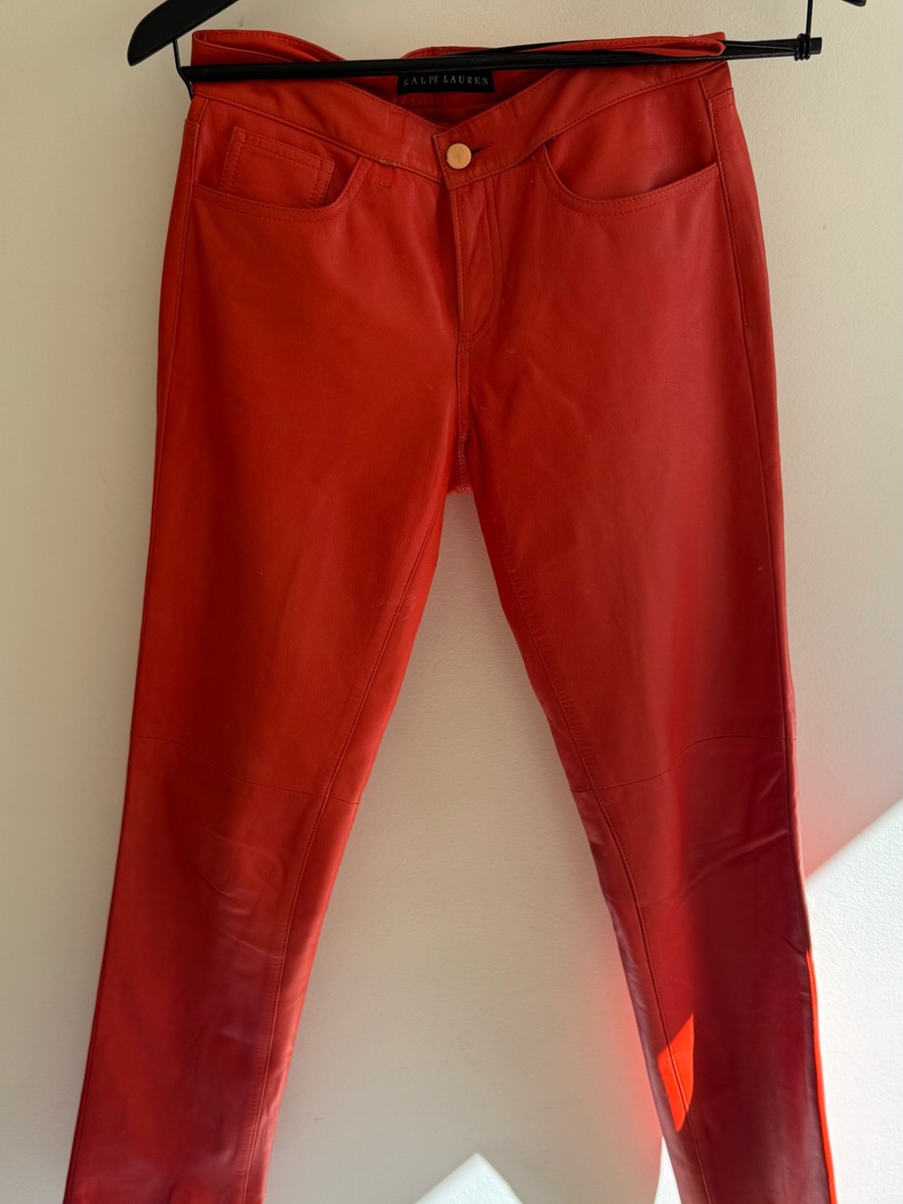 Ralph Lauren Vibrant Red Leather Skinny Pants